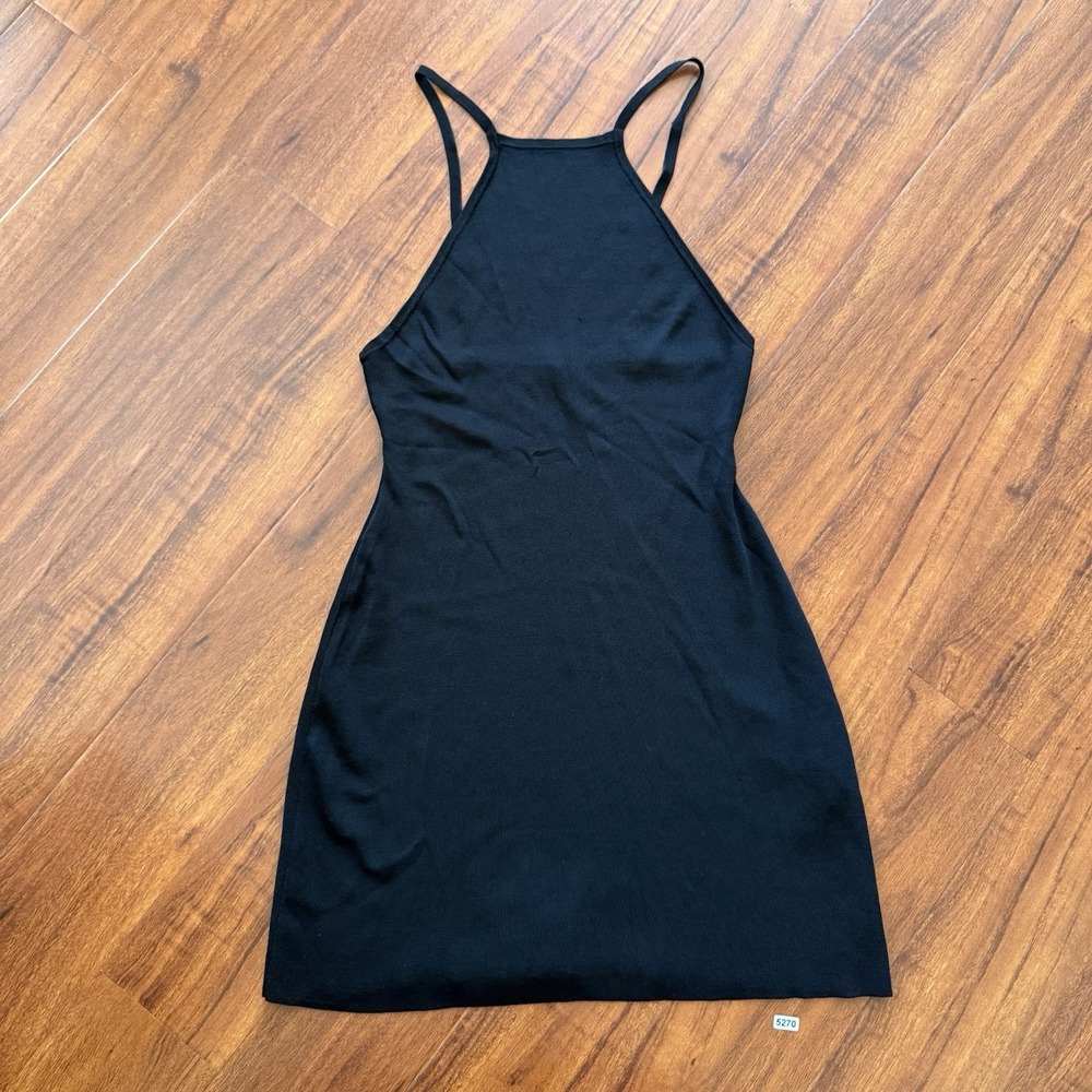 SANDRO Black Halter Neck Body-Con Mini Ribbed Dress Size 40 Large